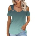 thumbnail image 1 of Raeneomay Off Shoulder Tops for Women Women Summer Sexy T-Shirt Cold Shoulder Pullover Blouse V-Neck Short Sleeve Solid Tops, 1 of 6