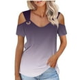 thumbnail image 1 of Raeneomay Off Shoulder Tops for Women Women Summer Sexy T-Shirt Cold Shoulder Pullover Blouse V-Neck Short Sleeve Solid Tops, 1 of 6