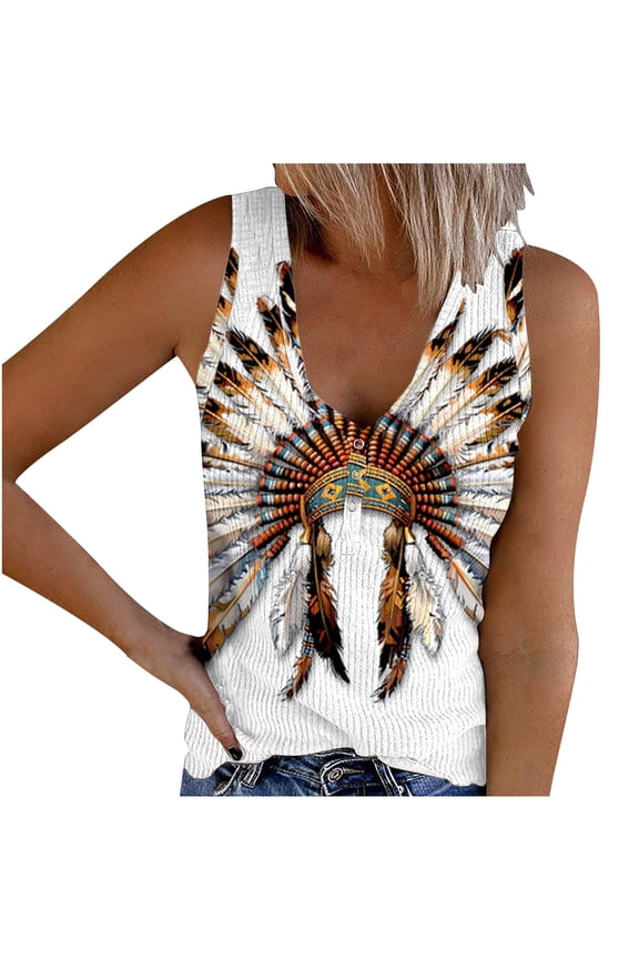 Off Shoulder Tops for Women Women's Retro Ethnic Style Feather Tassels Printed Sleeveless Tank Tops