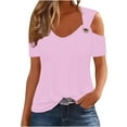 thumbnail image 1 of Raeneomay Off the Shoulder Shirt Women Summer Sexy T- Shirt Cold Shoulder Pullover Blouse V-Neck Short Sleeve Solid Tops, 1 of 6
