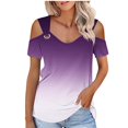 thumbnail image 1 of Raeneomay Off the Shoulder Shirt Women's Sexy Off-The-Shoulder Gradient V-Neck Short-Sleeved Top Blouse, 1 of 6