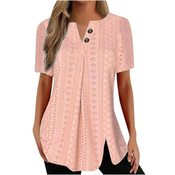 Raeneomay Oversized T Shirts Women Summer Casual T-Shirt Solid V-Neck Hollowed-out Short Sleeve Pullover Blouse Tops