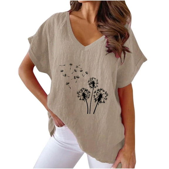 Raeneomay Oversized T Shirts Women V-Neck Print T-Fashion Comfortable Female Blouses Tops