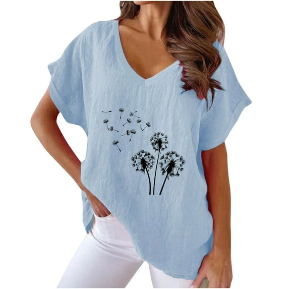 Raeneomay Oversized T Shirts Women V-Neck Print T-Fashion Comfortable Female Blouses Tops