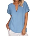 thumbnail image 1 of Raeneomay Oversized T Shirts Women's Classic V-Neck Solid Color Short Sleeved T-Shirt Cotton Linen Short Sleeved Top Short Sleeved V-Neck Top/Shirt, 1 of 6