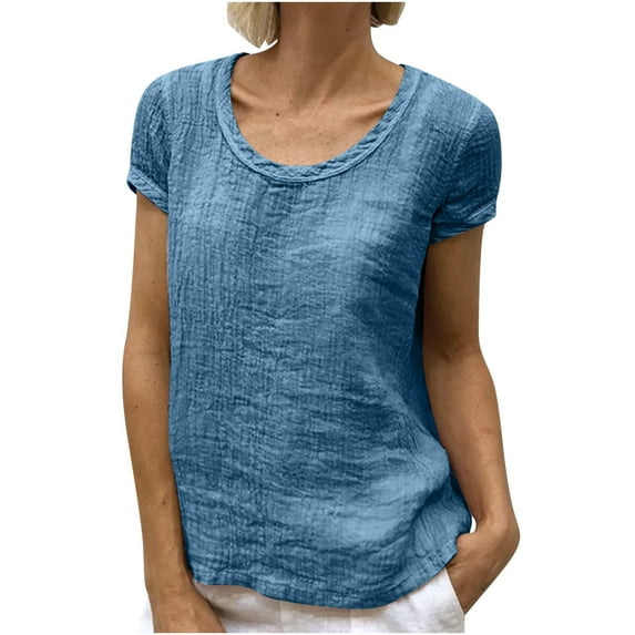 Raeneomay Oversized T Shirts Women's Solid Color Bubble Wrinkled Cotton Double-layer Crepe Fabric Round Neck Short Sleeved Fashionable T-Shirt Top