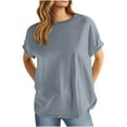 thumbnail image 1 of Raeneomay Oversized T Shirts Women's Solid Oversized T Shirts Casual Short Sleeve Shirts Loose CrewNeck Drop Shoulder Back Patch Pullover Tops Tees, 1 of 6