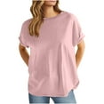 thumbnail image 1 of Raeneomay Oversized T Shirts Women's Solid Oversized T Shirts Casual Short Sleeve Shirts Loose CrewNeck Drop Shoulder Back Patch Pullover Tops Tees, 1 of 6