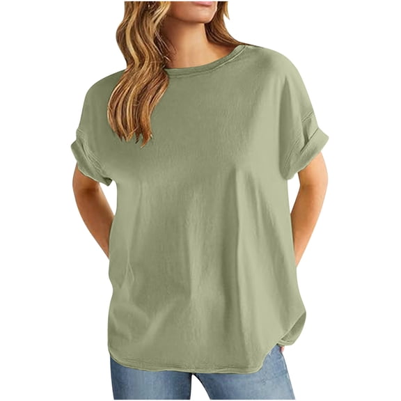 Raeneomay Oversized T Shirts Women's Solid Oversized T Shirts Casual Short Sleeve Shirts Loose CrewNeck Drop Shoulder Back Patch Pullover Tops Tees