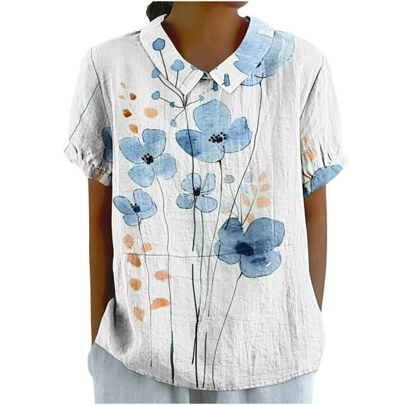 Raeneomay Oversized T Shirts casual Tops Women's Ladies Fashion Casual Cropped Short Sleeve Printing Cotton Loose Shirt Blouse Top
