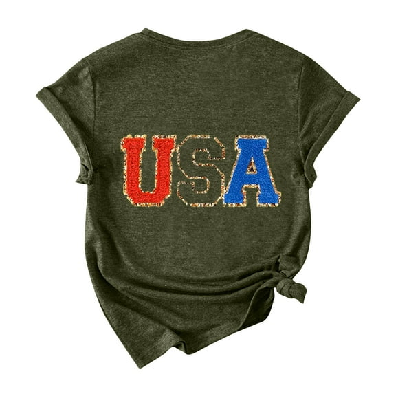 Raeneomay Oversized T Shirts for Women Casual Independence Day Letter Print Pullover Short Sleeve T-Shirt Tops Shirt
