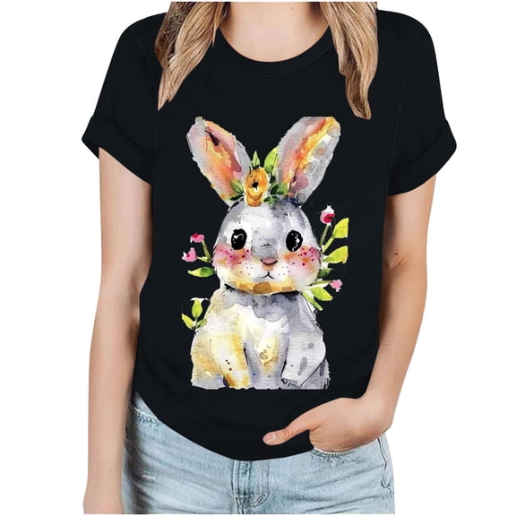 Raeneomay Oversized T Shirts for Women Easter Women's Printed Short Sleeved Round Neck Shirt