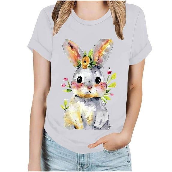 Raeneomay Oversized T Shirts for Women Easter Women's Printed Short Sleeved Round Neck Shirt