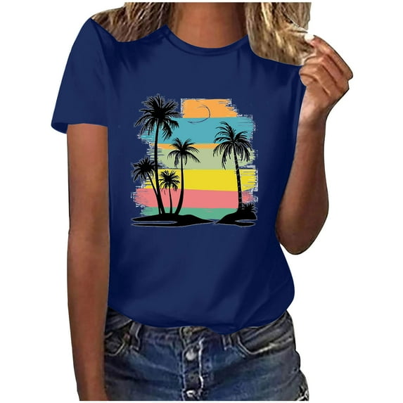 Raeneomay Oversized T Shirts for Women Fashion CrewNeck Printed Short Sleeve T-Shirt Casual Loose Shirt Tops