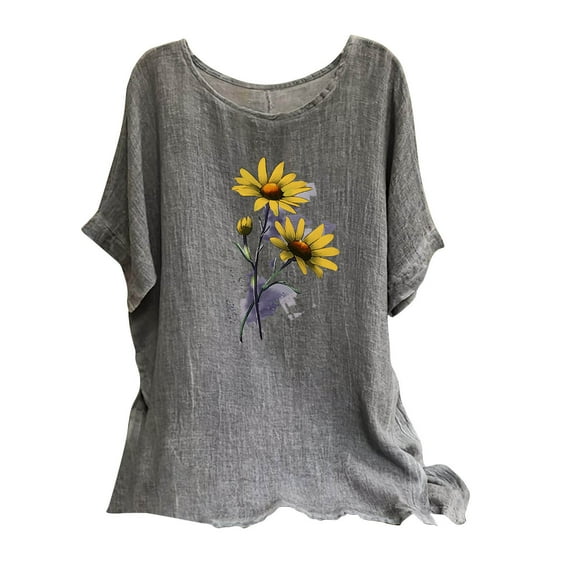 Raeneomay Oversized T Shirts for Women Fashion Print Tees Casual Crew Neck Raglan Short Sleeve Loose T Shirt Cotton Linen Tops Blouses