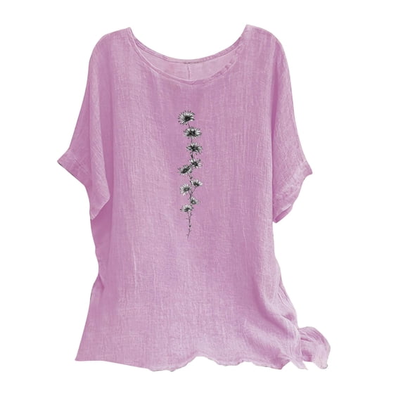 Raeneomay Oversized T Shirts for Women Fashion Print Tees Casual Crew Neck Raglan Short Sleeve Loose T Shirt Cotton Linen Tops Blouses
