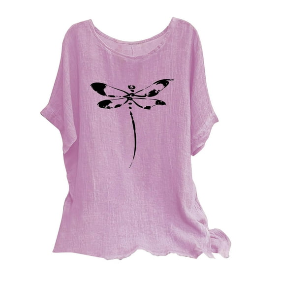 Raeneomay Oversized T Shirts for Women Fashion Print Tees Casual Crew Neck Raglan Short Sleeve Loose T Shirt Cotton Linen Tops Blouses