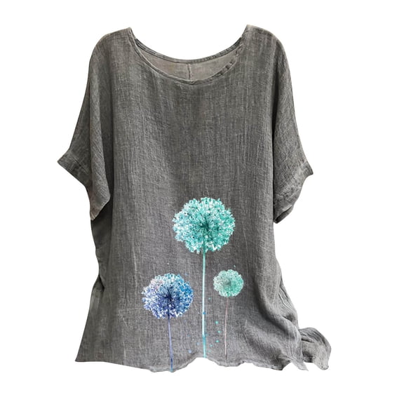 Raeneomay Oversized T Shirts for Women Fashion Print Tees Casual Crew Neck Raglan Short Sleeve Loose T Shirt Cotton Linen Tops Blouses