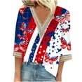 thumbnail image 1 of Raeneomay Oversized T Shirts for Women Fashion Summer V-Neck 3/4 Sleeve Lace Print Casual T-Shirt Blouse, 1 of 5