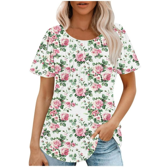 Raeneomay Oversized T Shirts for Women Fashionable Women's Casual Short Sleeved Loose Round Neck Solid Color Top