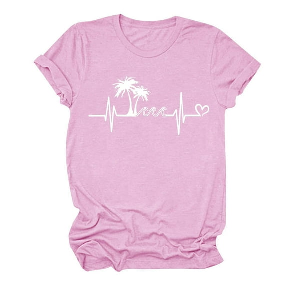 Raeneomay Oversized T Shirts for Women Summer Beach Printed T-Shirt with Round Neck and Short Sleeved Top