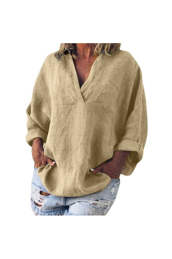 Oversized Tops Long Sleeve Shirts Boho Womens Cotton Linen Kaftan Ladies Baggy Blouse Tee Tops