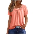thumbnail image 1 of Raeneomay Pleated Top Women Women Fashion Summer Casual Solid Round Neck Short Sleeves T Shirt Blouse, 1 of 6