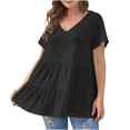 thumbnail image 1 of Raeneomay Pleated Tops Casual Tops Women's Plus Size Eyelet Solid Tiered Hem Casual Solid Color Short-Sleeved V-Neck Top, 1 of 6