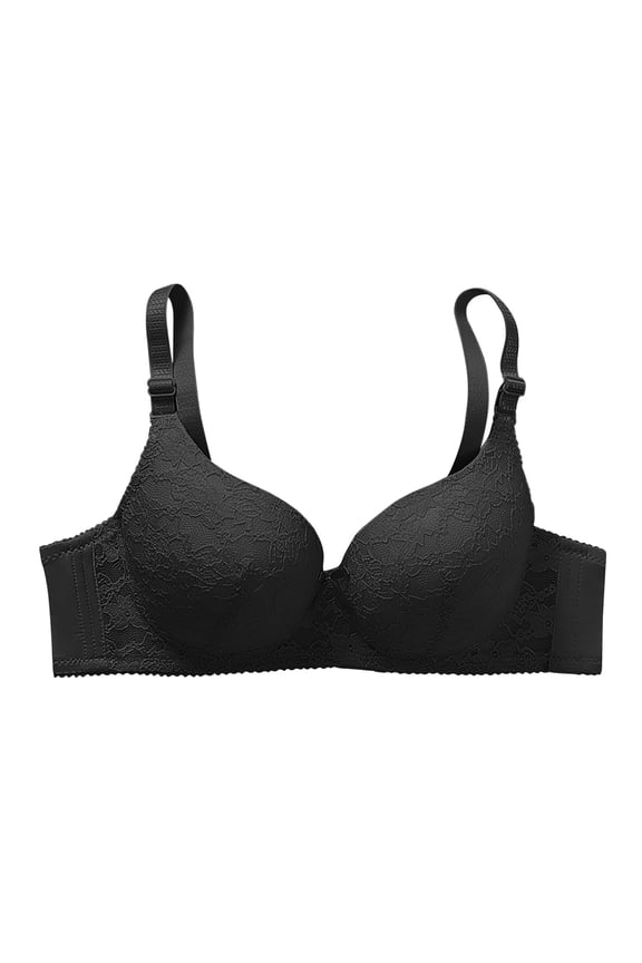 Plus Size Full Lace D Cup Wireless Support Bra For Women, Wide Strap Side Push Up Everyday Bra 40D-46D