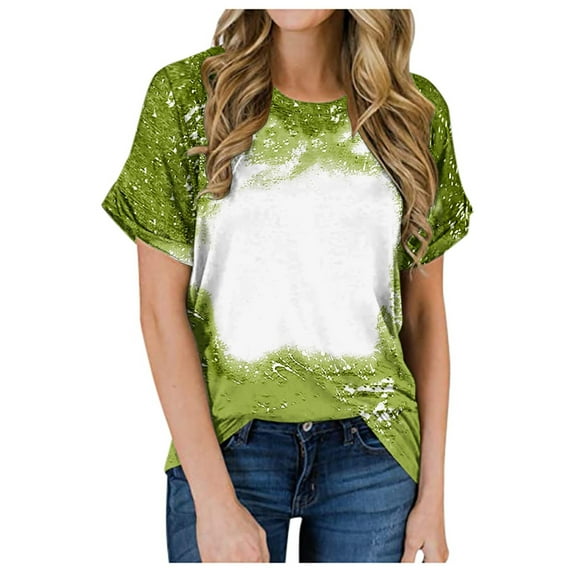 Raeneomay Plus Size Tops 2024 Casual Loose And Comfortable Gradient Round Neck Short-Sleeved T-Shirt
