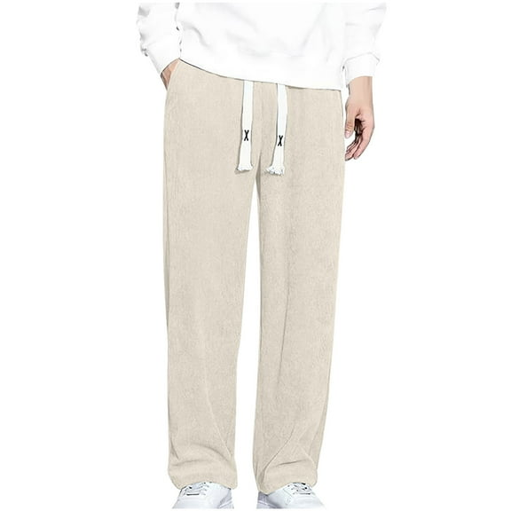 Raeneomay Pocket Uniform Work Soft Chino Pants Men's Fashion Drawstring Elastic Waist Solid Color Casual Sweat Length Pants