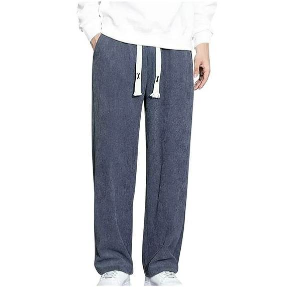 Raeneomay Pocket Uniform Work Soft Chino Pants Men's Fashion Drawstring Elastic Waist Solid Color Casual Sweat Length Pants