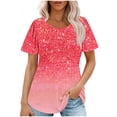 thumbnail image 1 of Raeneomay Short Sleeve Tunic Tops Fit Pleated Blouse Shirts Fashionable Women's Casual Short Sleeved Loose Round Neck Printed Top, 1 of 5