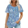 thumbnail image 1 of Raeneomay Short Sleeve Tunic Tops Fit Pleated Blouse Shirts Fashionable Women's Casual Short Sleeved Loose Round Neck Printed Top, 1 of 5