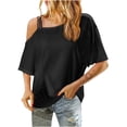 thumbnail image 1 of Raeneomay Sleeve Off Shoulder and Oversized T Shirts Women Cold Shoulder Print Short Sleeve Plus-Size Shirt Blouse Tops, 1 of 5