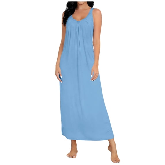 Raeneomay Sleeveless Nightgowns For Women,Cotton Lace V-Neck Casual Sleep Dress Loungewear Solid Color Loose Summer Nightwear