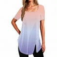 thumbnail image 1 of Raeneomay Split Hem Shirt and Oversized T Shirts Women's Short Sleeved Gradient Printed Neck Button Open Hem T-Shirt Top, 1 of 4