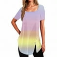 thumbnail image 1 of Raeneomay Split Hem Shirt and Oversized T Shirts Women's Short Sleeved Gradient Printed Neck Button Open Hem T-Shirt Top, 1 of 4