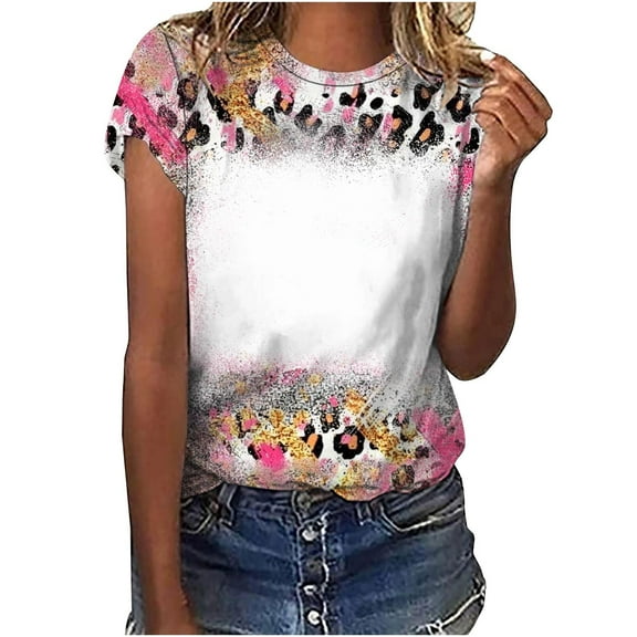 Raeneomay Tunic Casual Tops Oversized T Shirts Women's Casual Retro Style Casual Printed Short Sleeve Blouse V-Sleeve Blouse/Shirt