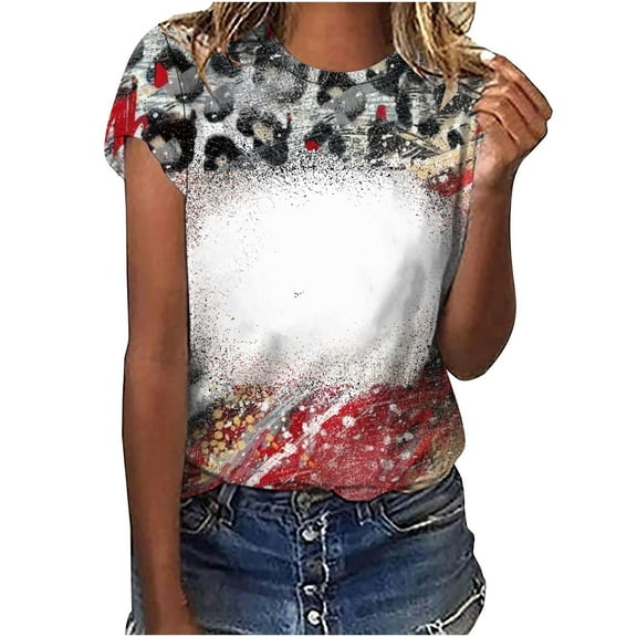 Raeneomay Tunic Casual Tops Oversized T Shirts Women's Casual Retro Style Casual Printed Short Sleeve Blouse V-Sleeve Blouse/Shirt