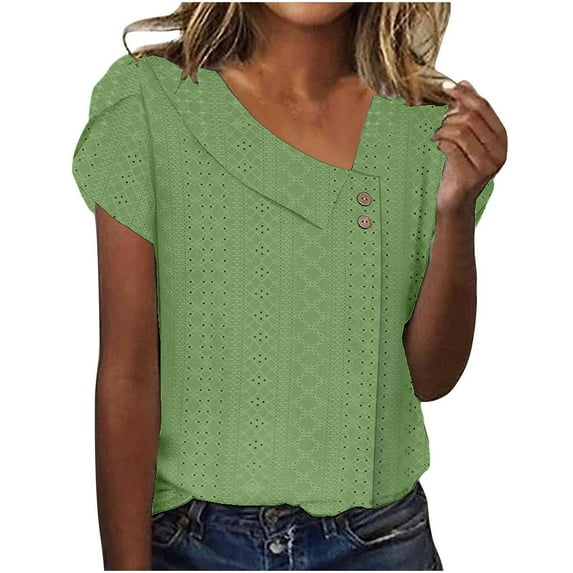 Raeneomay Tunic Tops Women's Loose Summer Casual Solid Color V-Neck Short Sleeved T-Shirt Top