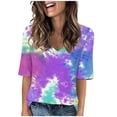 thumbnail image 1 of Raeneomay Tunic Tops for Women 2024 Women's Fashion Tees Casual V-Ncek Loose Cute T Shirt 1/2 Sleeve Ladies Top, 1 of 4
