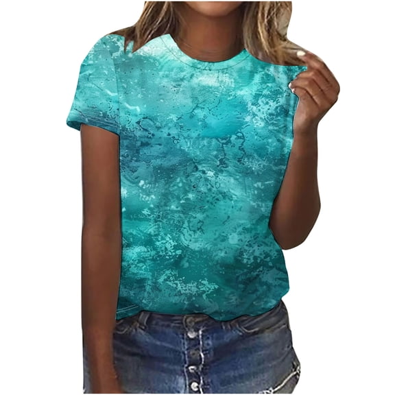 Raeneomay Tunic Tops for Women Casual Retro Style Casual Printed Short Sleeve Blouse V-Sleeve Blouse/Shirt