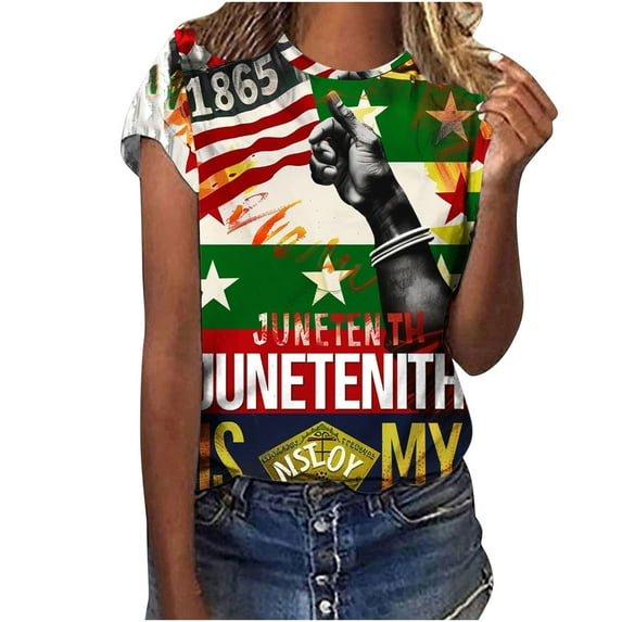 Raeneomay Tunic Tops for Women Independence Day Printed Round Neck Short Sleeved T-Shirt Top