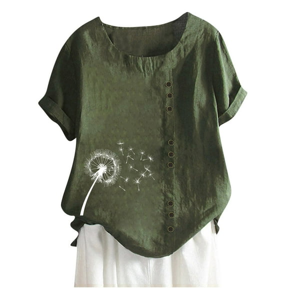 Raeneomay Tunic Tops for Women Plus Size Fashion Woman Rounk Neck Short Sleeve Blouse T-Shirt Printing Loose Tops