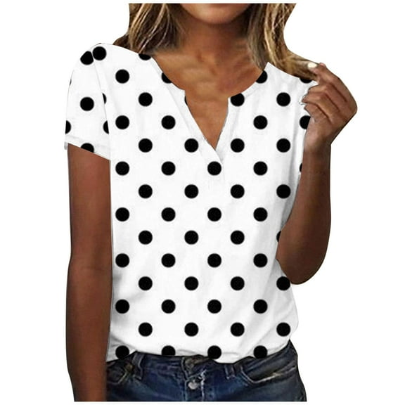 Raeneomay Tunic Tops for Women Summer Fashion Print V-Neck Casual Short Sleeved Top Short Sleeved V-Neck Top/Shirt