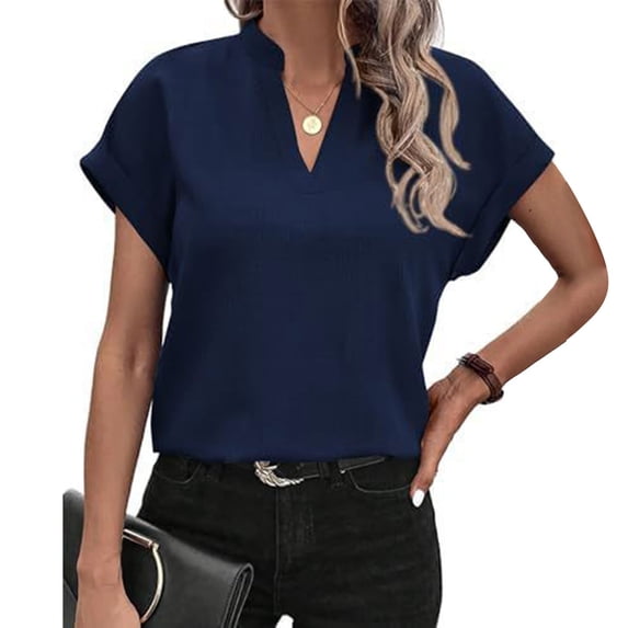 Raeneomay Tunic Tops for Women Women's Casual Printed Color Short-Sleeved Button V-Neck Top Blouse