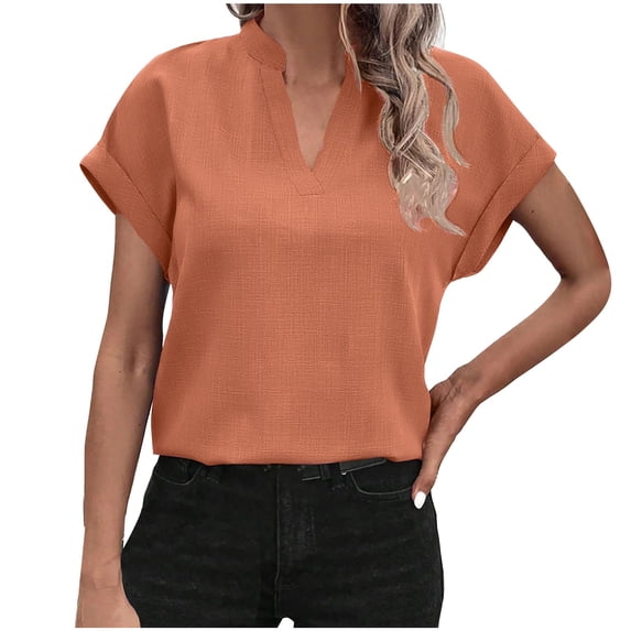 Raeneomay Tunic Tops for Women Women's Casual Printed Color Short-Sleeved Button V-Neck Top Blouse