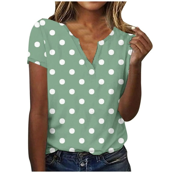 Raeneomay Tunic Tops for Women Women's Summer Fashion Print V-Neck Casual Short Sleeved Top Short Sleeved V-Neck Top/Shirt