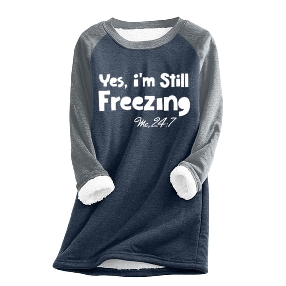 Raeneomay Women Thick Fleece Sweatshirt Long Sleeve Leopard Patchwork Keep Warm Round Neck Underwear Tops